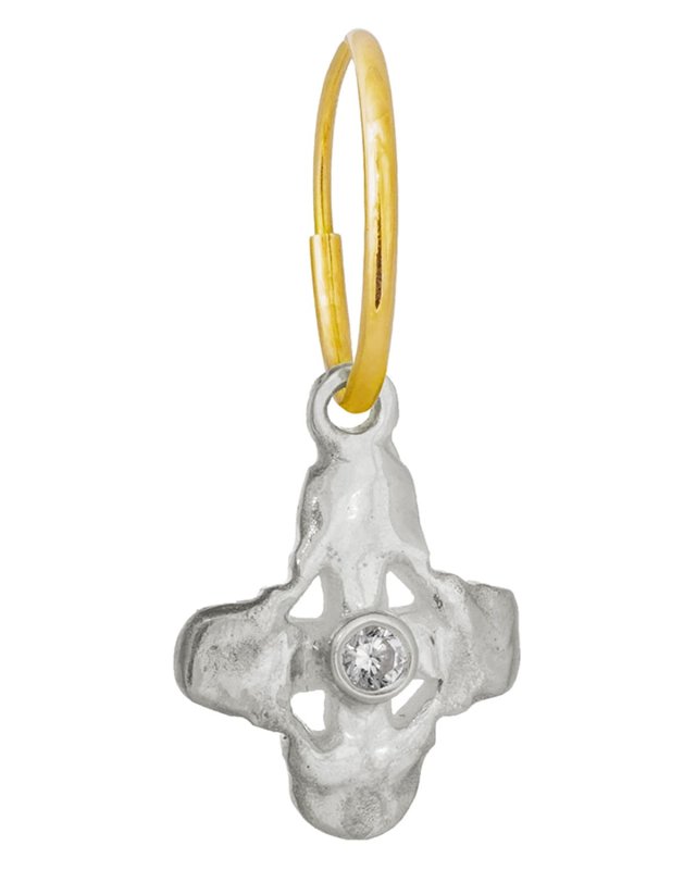 Tiny Signature Cross Single Earring with Stone